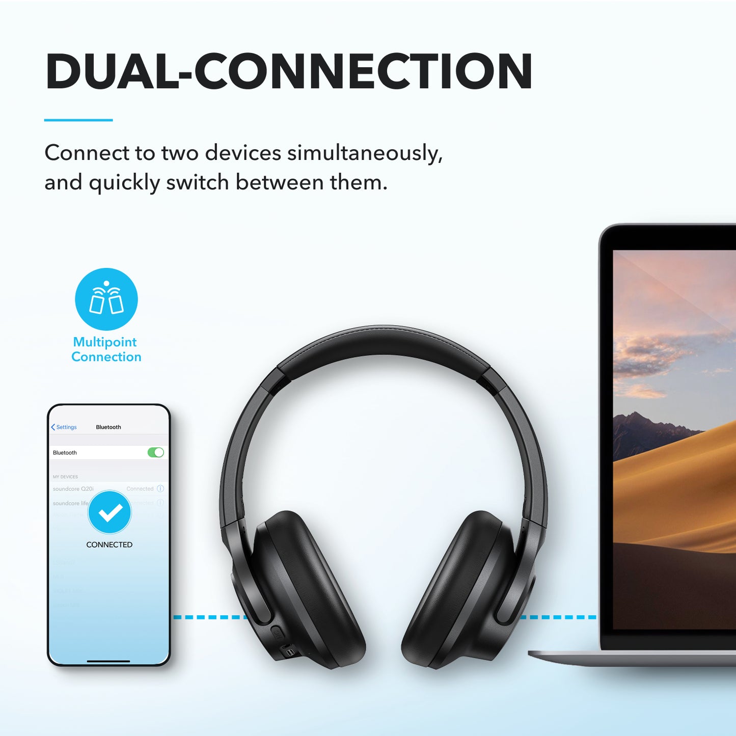 Q20i | Hybrid Active Noise Cancelling Headphones (Refurbished)
