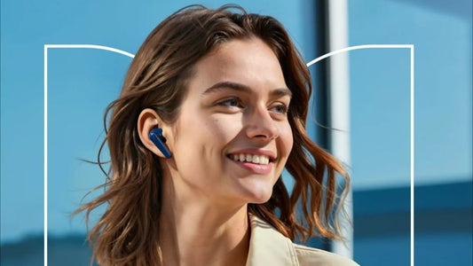 Woman wearing audiophile earbuds