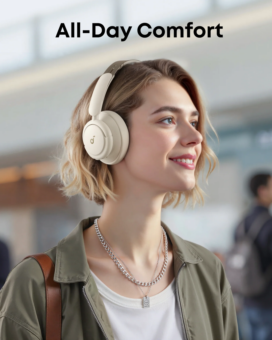 The man using soundocore Q30 noise-cancelling headphones with clarity call quality