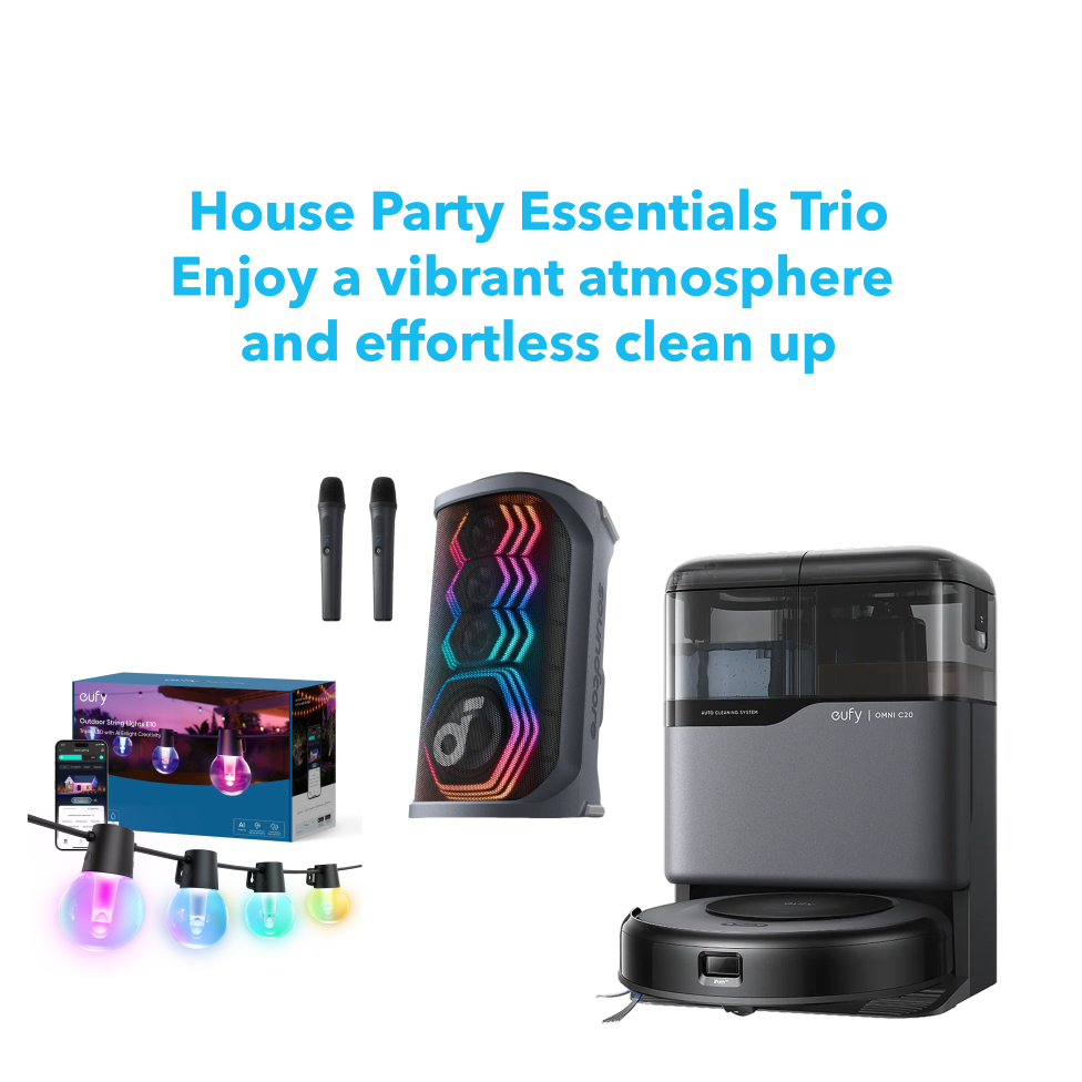 Robot Vacuum Omni C20 + Soundcore Rave 3S AI Karaoke Party Speaker 200W Sound + Outdoor String Lights E10