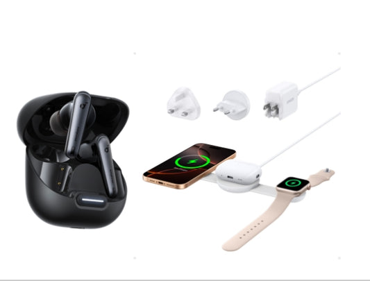 Liberty 4 NC | True-Wireless Noise Cancelling Earbuds + Anker MagGo Wireless Charging Station (3-in-1, Foldable Pad)