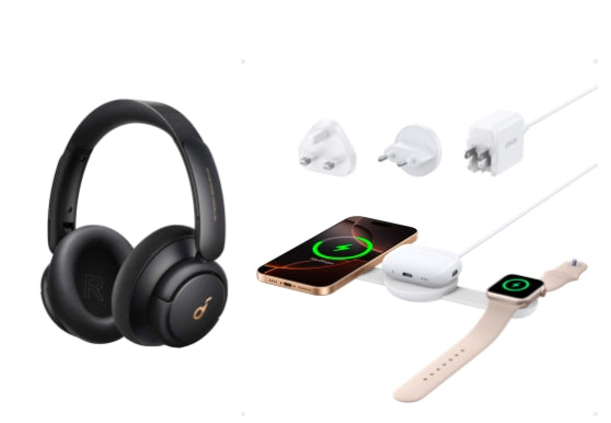 Q30 | Bluetooth Noise Cancelling Headphones + Anker MagGo Wireless Charging Station (3-in-1, Foldable Pad)