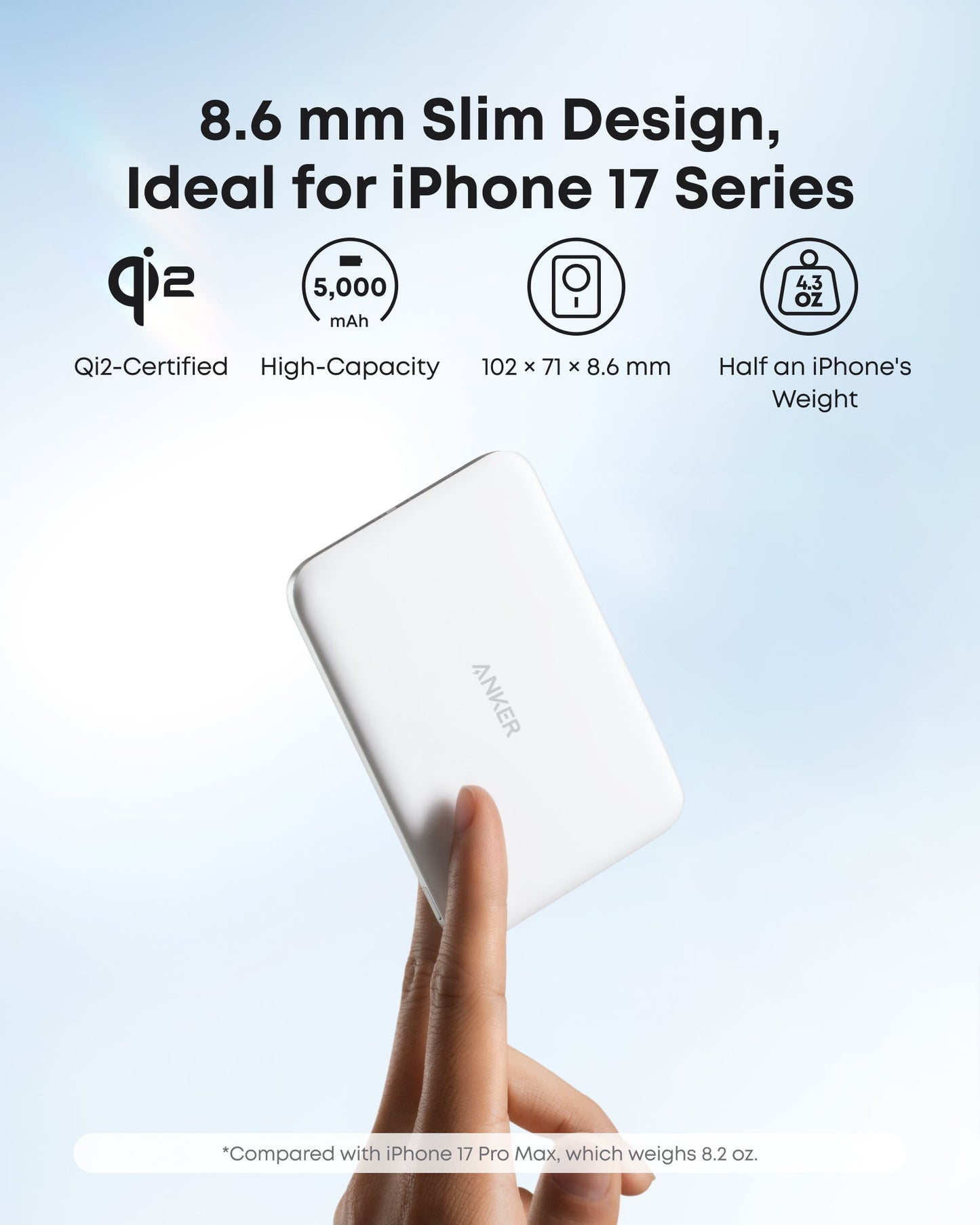 Anker Nano Power Bank, 5,000mAh Wireless Charger, Ultra-Slim, 15W Fast Charging