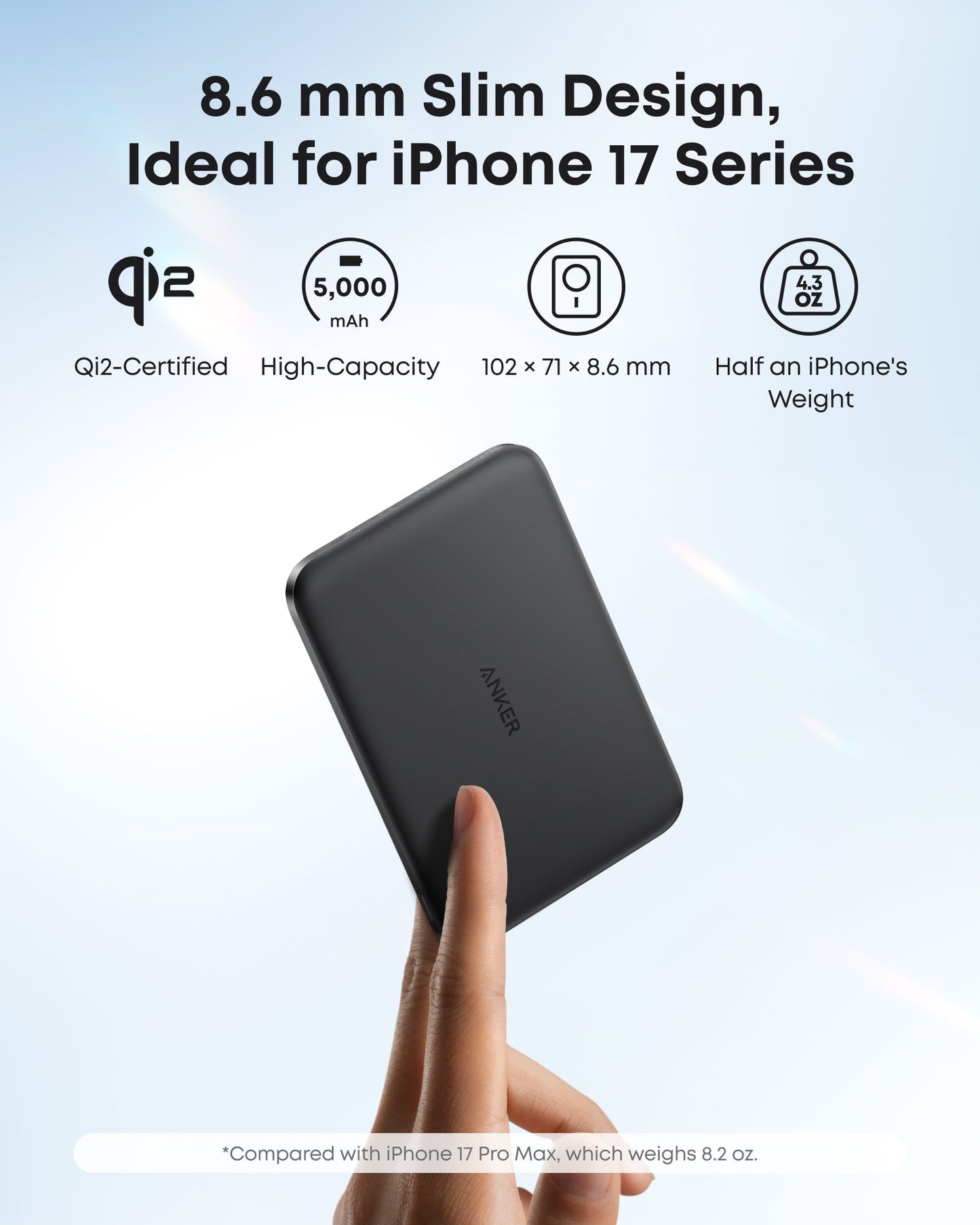 Anker Nano Power Bank, 5,000mAh Wireless Charger, Ultra-Slim, 15W Fast Charging