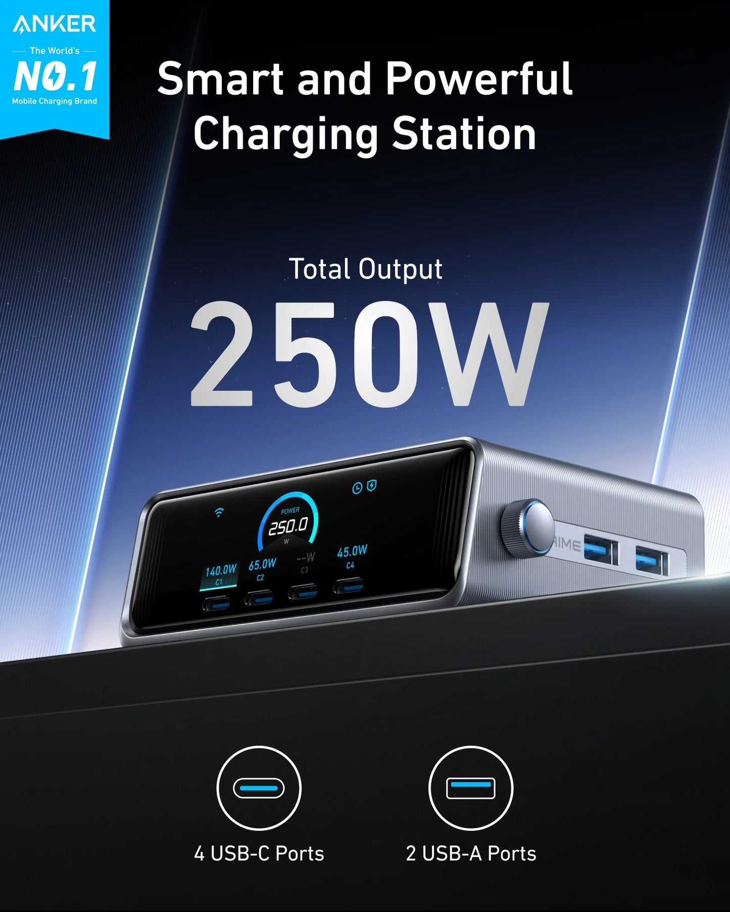 Anker Prime Charger (250W, 6 Ports, GaNPrime) +Anker USB-C to USB-C Cable +Soundcore old AeroFit 2 (Adjustable Open-Ear Wireless Earbuds)