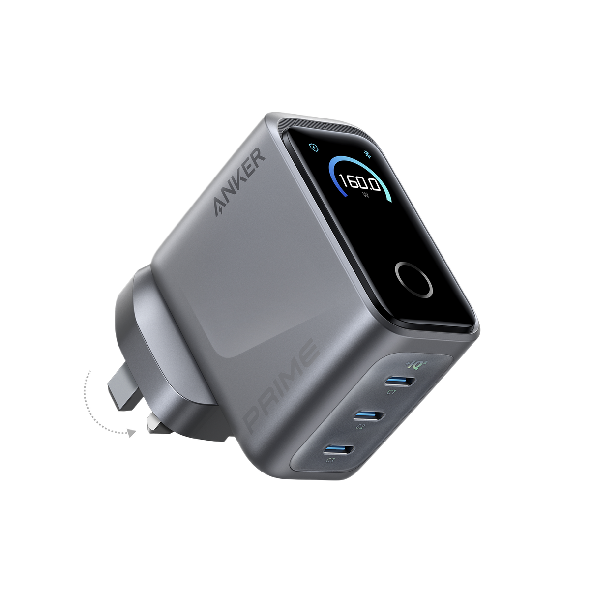 Anker Prime Charger (160W, 3 Ports, Smart Display)