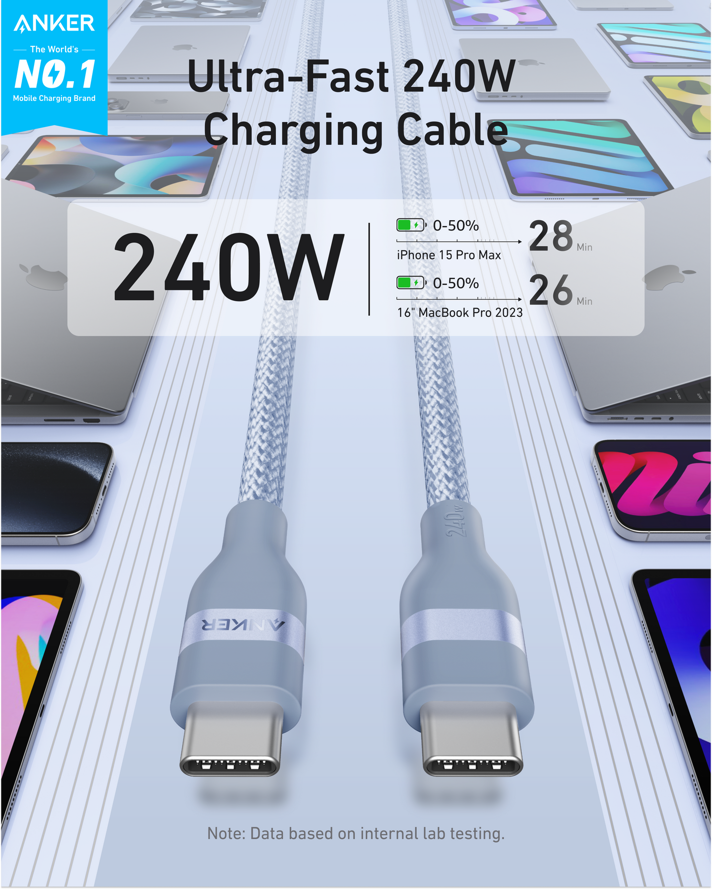 Anker USB-C to USB-C Cable (240W, Upcycled-Braided)