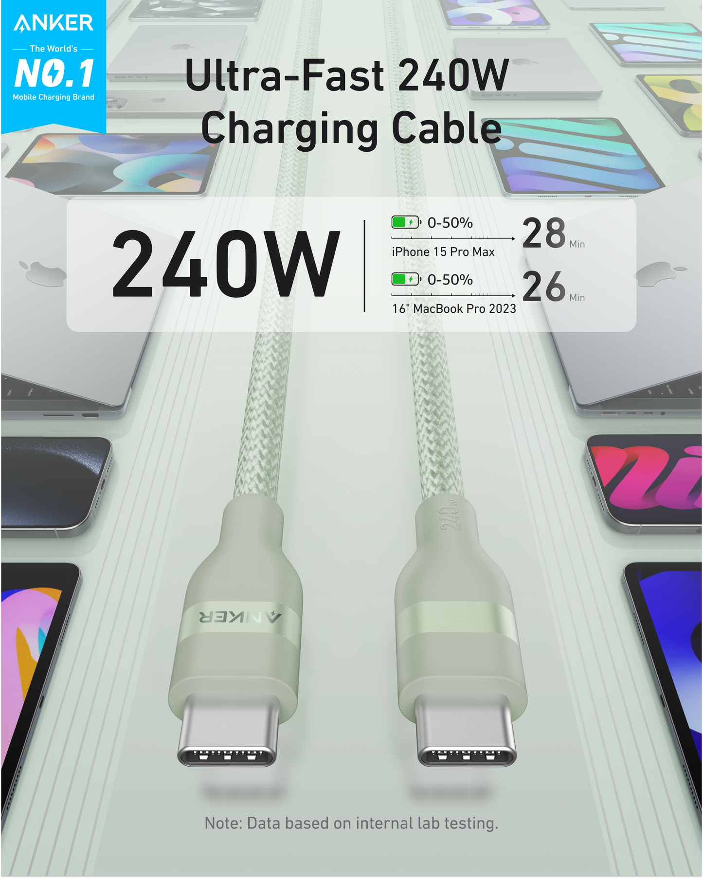 Anker USB-C to USB-C Cable (240W, Upcycled-Braided)