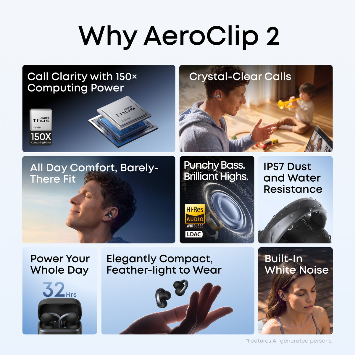 Anker soundcore AeroClip 2 |  Guinness-Certified Clip-On Earbuds for Clear Calls