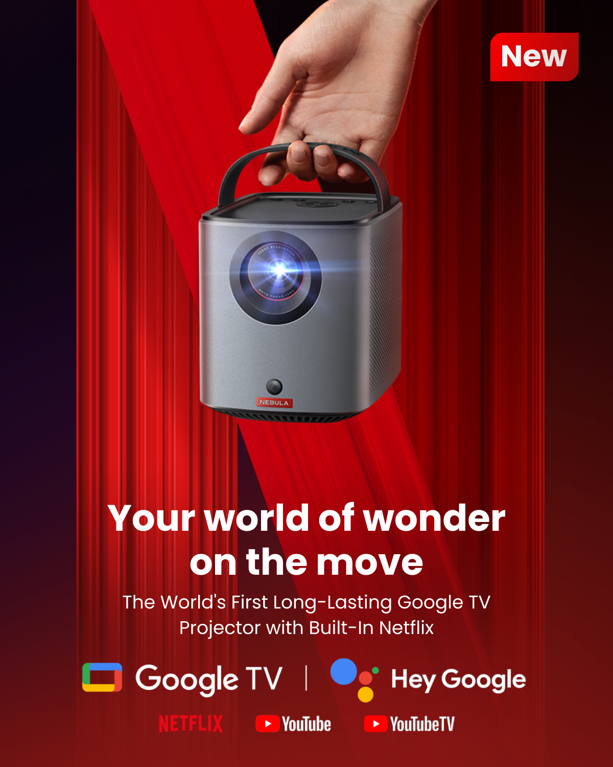 soundcore Nebula Mars 3 Air | 1080p Portable Projector with Google TV, Built-In Battery
