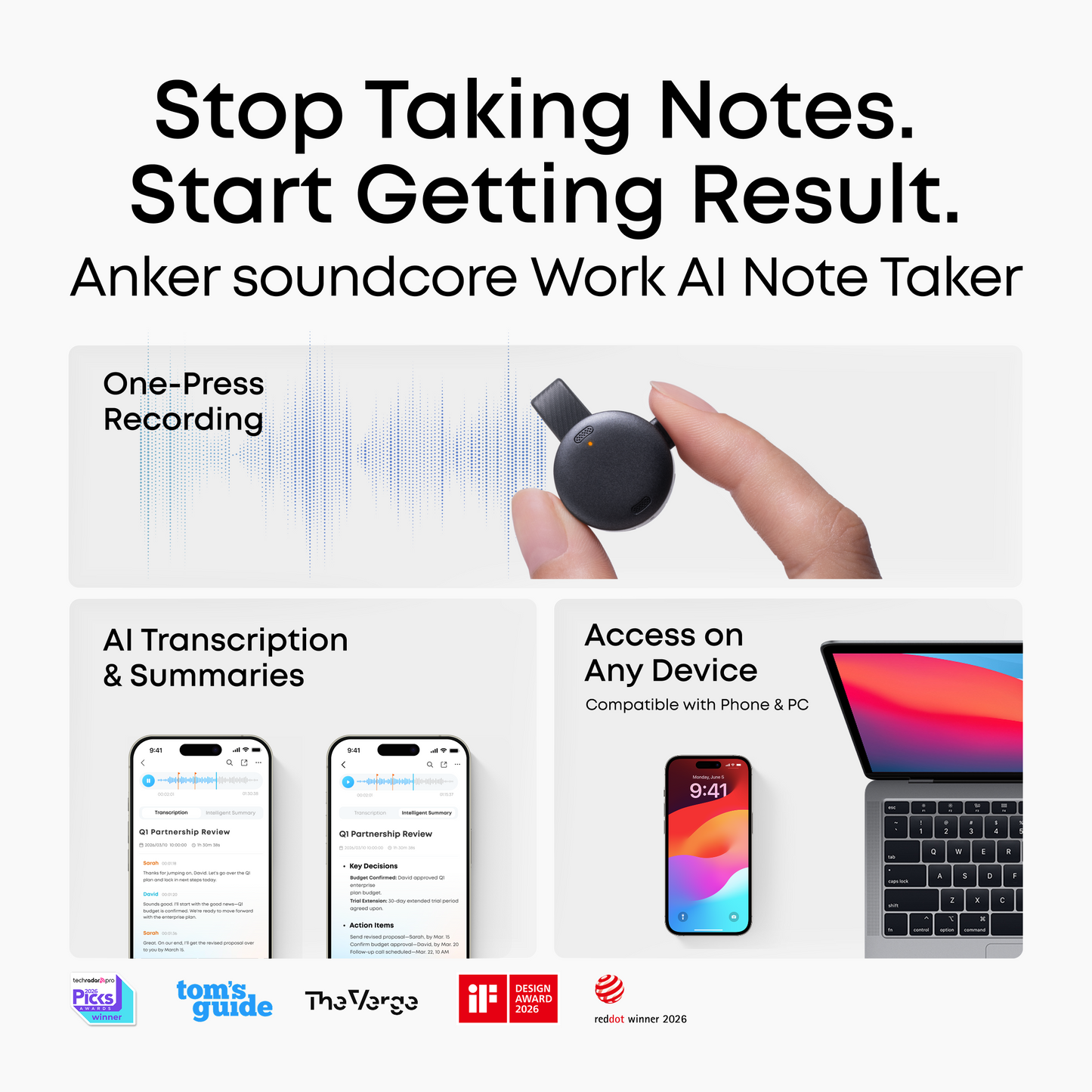 soundcore Work | The World's First Coin-Sized AI Voice Recorder