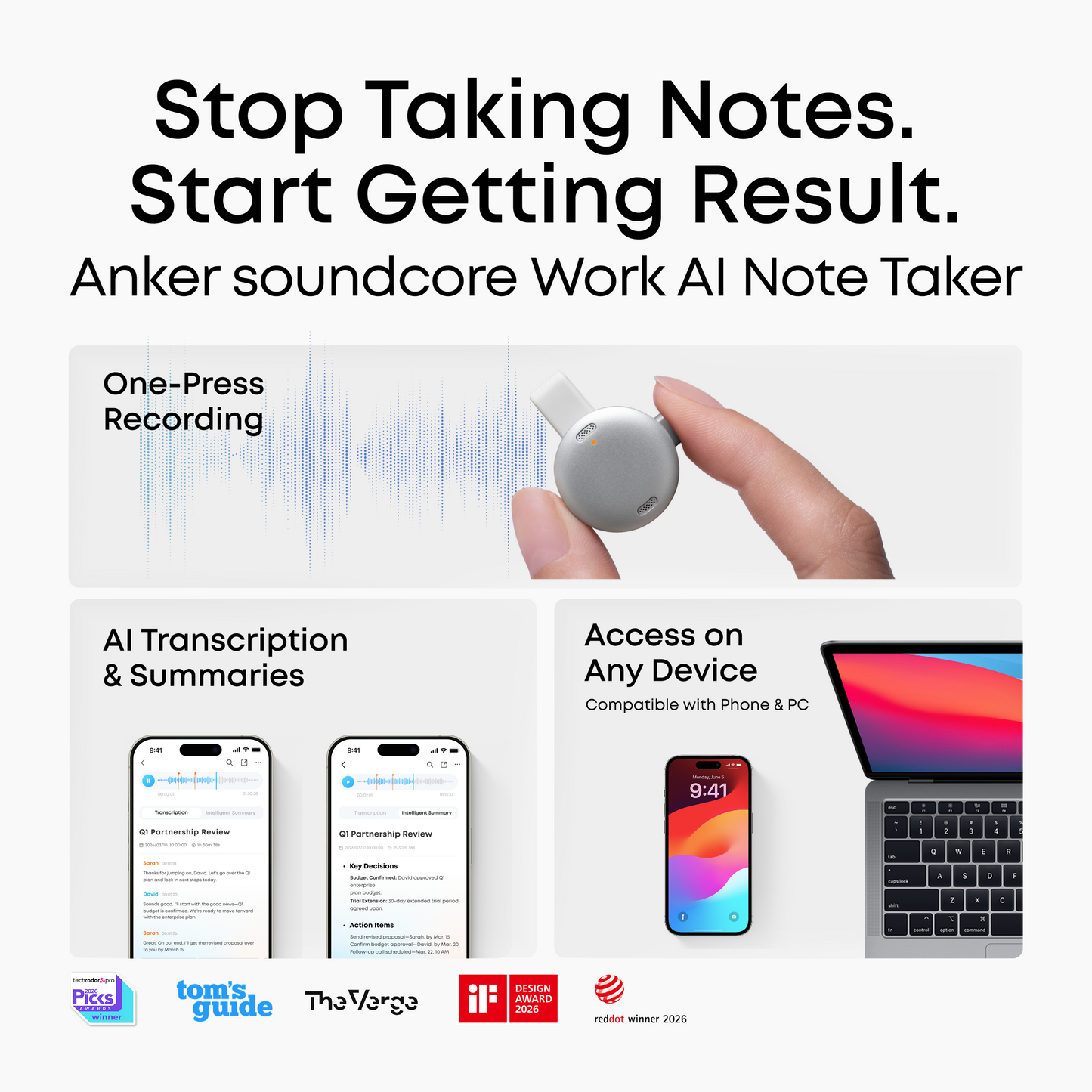 soundcore Work | The World's First Coin-Sized AI Voice Recorder