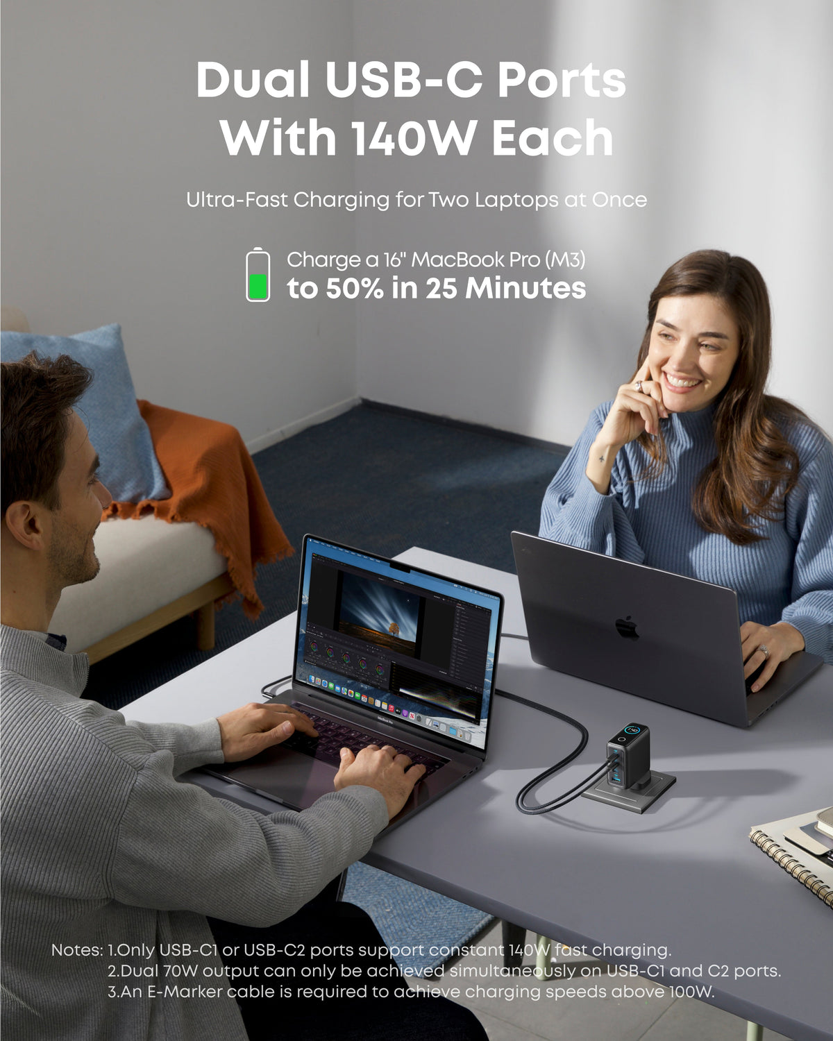 Anker Laptop Charger (140W, 4-Port, PD 3.1) with USB-C Cable